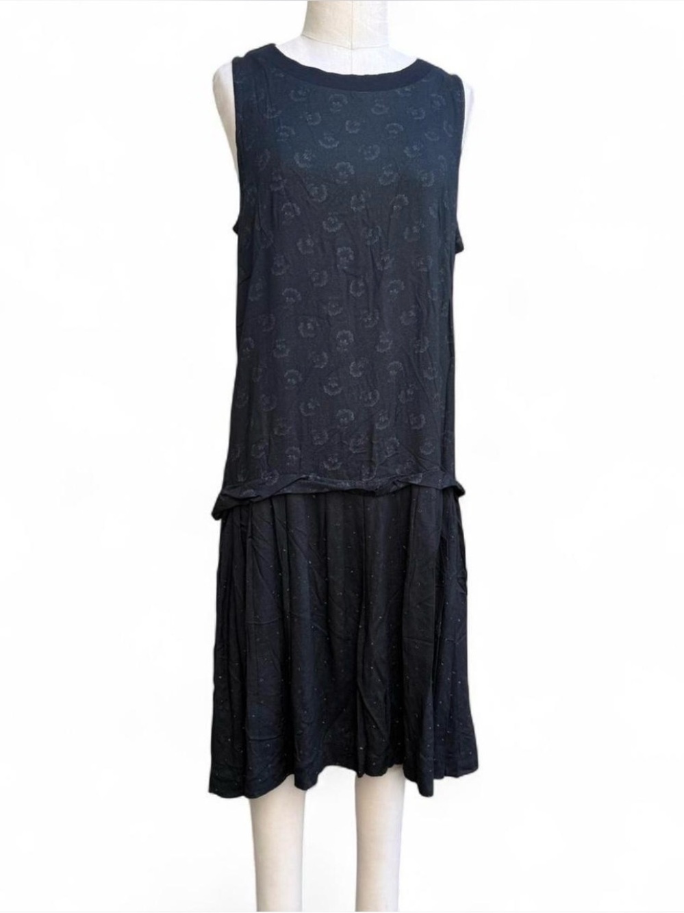 Vintage Diane Von Furstenberg 80’s drop waist black floral sleeveless dress